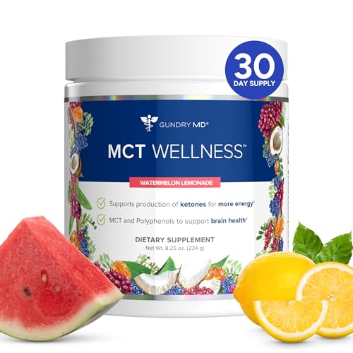 Gundry MD MCT Wellness Powder to Support Energy, Ketone Production and Brain Health, Keto Friendly, Sugar Free (30 Day Supply, Watermelon Lemonade)