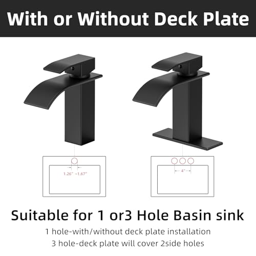Ryuwanku Bathroom Faucet Matte Black Modern Waterfall Bathroom Sink Faucet with Single Handle Suitable for 1 or 3 Holes,Supply Deck Plate and Hose - Image 4