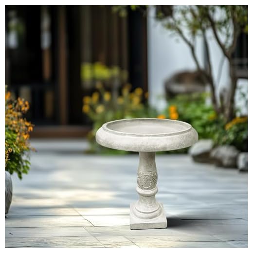 Kante OSC01098A-C80091 Outdoor Bird Bath w/Traditional Flower Diamond Pattern Birdbath, Weathered Concrete