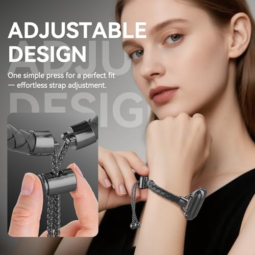 Image of Leather and Metal Band Compatible with Apple Watch Bands for Women,Adjustable Designer Cute Stylish Strap for iWatch Series11 /10 /9 /8 /7 /6 /5 /4 /3 /2 /1 /SE /Ultra