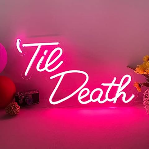 Til Death Neon Sign for Wedding, Anniversary Decor, Pink Neon Light with 5V USB Power, LED Neon Lights for Bar, Party Decorations, Bedroom Wall, Room Decor 15.7 x 9inch Cover
