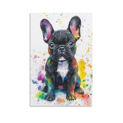 KNZVCXUEH BULLDOG FRANCESE Quadro Su Tela Stampa Artistica Carini animali Dog Olio Su Tela Per Sala Giochi Bagno Soggiorno Camera Da Letto Canvas Impermeabile 16x24inch(40x60cm)