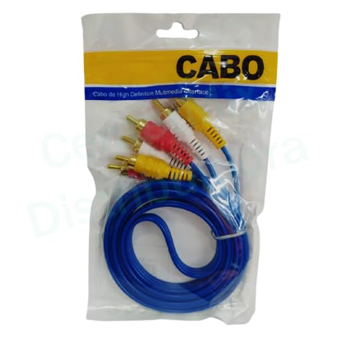 Cabo Video Rca Azul 1,5m 3+3 Tv Lcd Led Dvd Audio E Video Cabo Extensor 3 Rca X 3 Rca Cor Azul