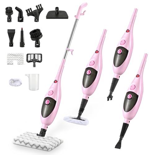 Image of 12-in-1 Steam Mop Cleaner, 15-Sec Fast Heat-Up, 1200W Floor Steamer with Double-Sided Pads, Removes 99.99% Stubborn Stains for Hardwood Floors, Marble, Clothes, Windows, Tiles, White