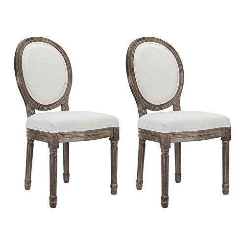 Canglong Farmhouse Dining Room Accent Chairs, French Distressed Bedroom Chairs With Round Back, Elegant Kitchen Chairs Side Chair, Set Of 2, Fabric Back In Beige #TOP16