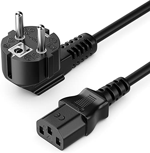deleyCON 5m Kaltgerätekabel C13 Typ F 90° gewinkelt - Schwarz | Netzkabel Stromkabel, Schutzkontakt Stecker Typ F CEE 7/7 90° gewinkelt auf Kaltgerätekupplung C13 Buchse, für PC, M