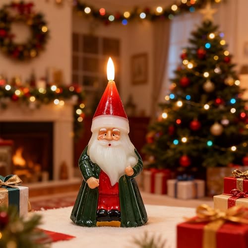 Image of Santa Claus Christmas Flameless Candles with 6 Hour Timer, Christmas Candles Battery Operated Hand Carved LED Flickering Candle with 3D Wick for Home Holiday Xmas Decorations