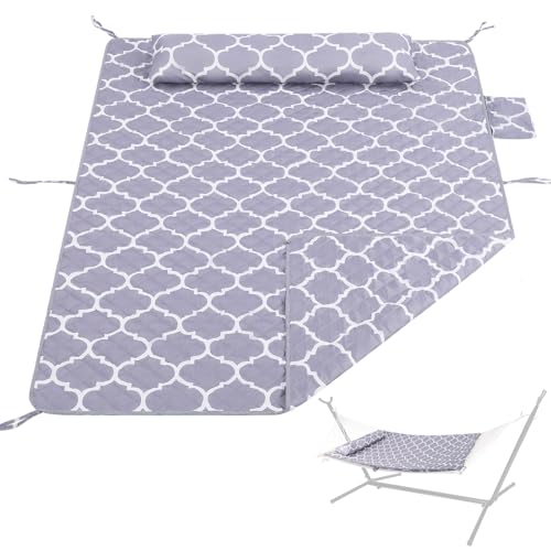 Vylceon Double Hammock Pad and Pillow Set 78 x 55Polyester Quilted Hammock Pad Enhanced Comfort for Rope Outdoor Patio Garden Beach Hammocks Grey
