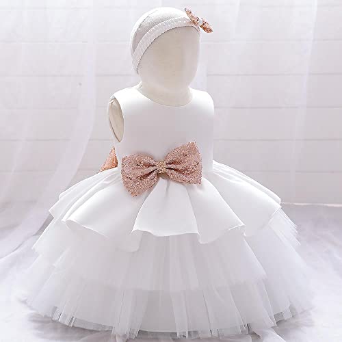 Dressy Daisy Baby Girls' Special Occasion Dresses Wedding Flower Girl Tiered Dress Ball Gown With Headband Size 9-12 Months, White #TOP2
