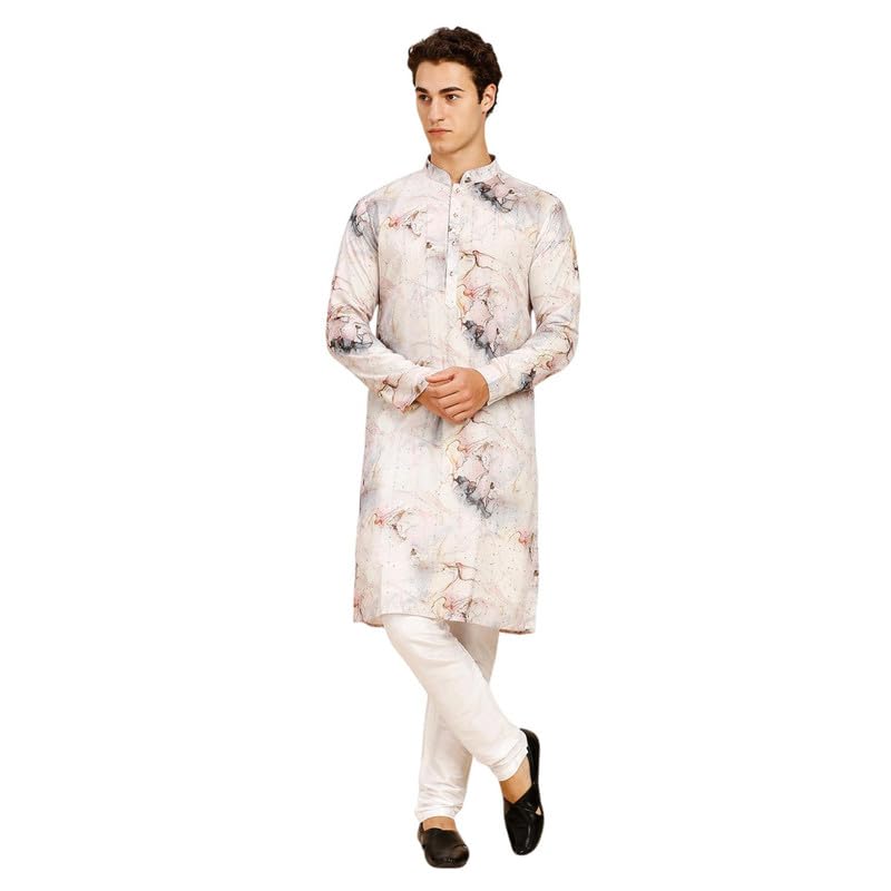 KOMPANION Regular Fit Chinese Collar Kurta with Full Lining for Men | Marble Print, Abstract Print, Geometric Print