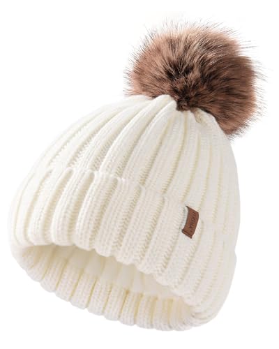 FURTALK Kids Winter Hat Toddler Knitted Beanie with Faux Fur Pom ...