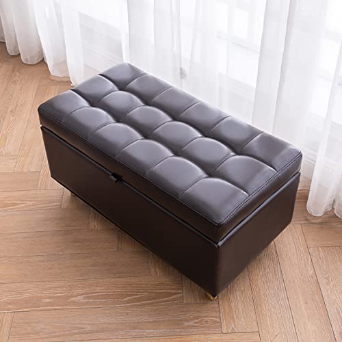 Banc de rangement pour la chambre à coucher en similicuir marron