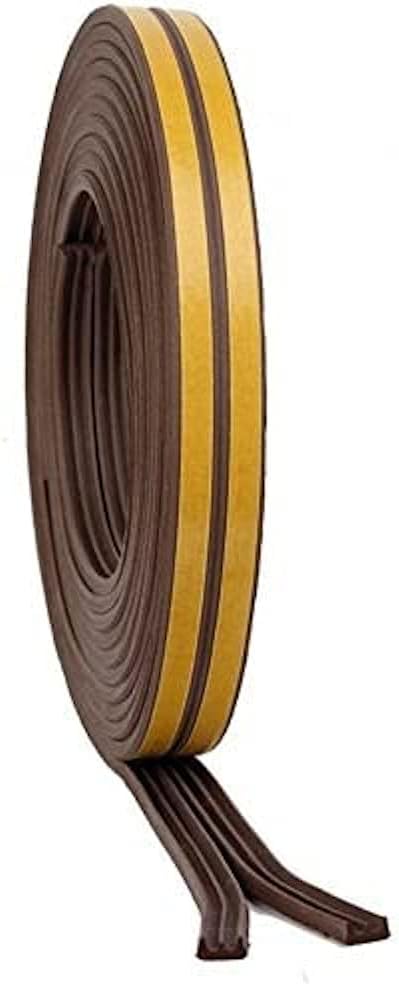 Bulk Hardware BH05978 Self Adhesive EPDM Rubber E-Profile Draught Excluder, 5M (16.1/4ft) - Brown