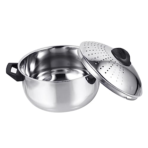SOLUSTRE Pentola Acciaio Inossidabile per Pasta con Scolapasta Integrato Ergonomico Design Antiaderente Cucine Gas e Filtrazione Veloce