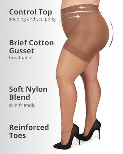 Image of MeMoi Plus Size Curvy Ultra Sheer Control Top Pantyhose