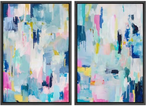SIGNLEADER Framed Canvas Print Wall Art Vibrant Abstract Expressionist Multicolored Dynamic Brushwork Illustrations Modern Art Decorative Relax/Calm for Living Room, Bedroom, Office - 24""x36""x2 Black