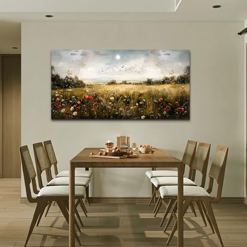 Wapluam Large Wall Art Living Room Wall Decor for Bedroom Wildflower Field Vintage Wall Art Canvas Prints Paintings Farmhouse Artworks Pictures Modern Aesthetic Home Wall Decoration Ready To Hang by Wapluam - Image 6
