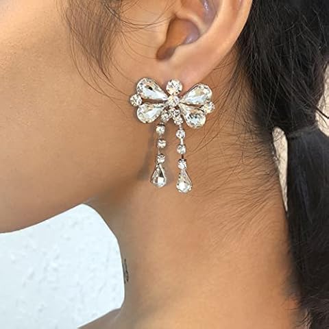 Xerling Dainty Rhinestone Butterfly Drop Dangle Earrings Full Crystal Tassel Earrings Cover