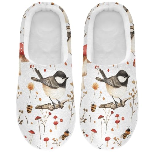 JUNZAN Funny Black-capped Chickadee Birds White Womens Cotton House Slippers Wide Memory Foam Hotel Slippers for Hotel Funny Presents 6-7