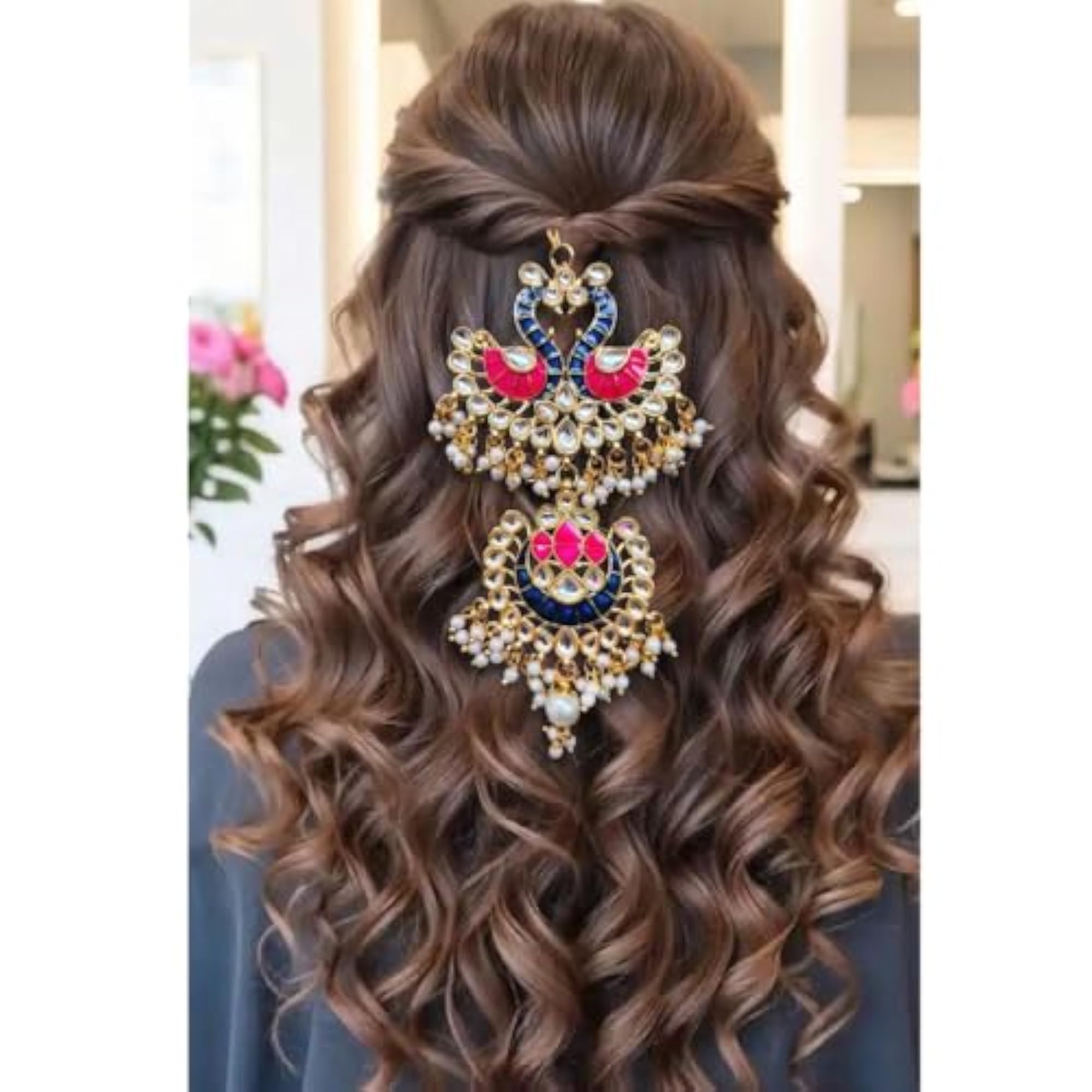 Gold Plated Traditional Indian Hairpin with Meenakari Work