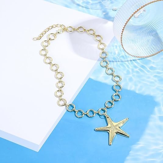 Gold Starfish Necklace for Women Seashell Pendant Necklace Summer Beach Starfish Charm Necklace Jewelry - Image 5