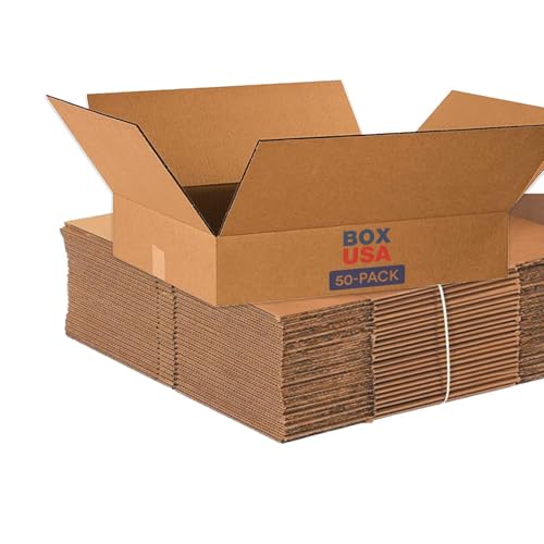 BOX USA 20x16x4 Flat Corrugated Boxes, Flat, 20L x 16W x 4H, Pack of 50 | Shipping, Packaging, Moving, Storage Box for Home or Business, Strong Wholesale Bulk Boxes