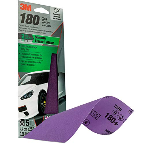 3M Auto Sandpaper Sheet, 180 Grit, 3 2/3 In X 9 In, 5 Sheets #TOP2