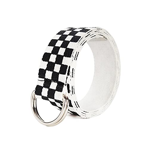 Casual Checkerboard Canvas Double Ring Belt Printed Jeans Belt Waist Strap Waistband Clothing Accessories for Teenager3