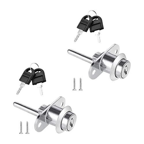 2Pcs Serrure de Tiroir Serrures à Tiroirs Bureau avec Clé Serrure à Piston pour Classeurs Armoire Vitrine, Diamètre 16 mm (Argent)