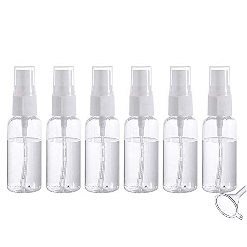 IMIROOTREE Flaconi spray in plastica trasparente, da 30 ml, portatili, vuoti, ricaricabili e riutilizzabili, per nebulizzatore fine, contenitori per viaggi, casa e cosmetici (6 pezzi)