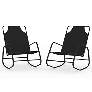 vidaXL 2X Tumbona Mecedora Reclinable Hamaca Cama de Salón Diván Asiento Jardín Patio Terraza Balcón Muebles Exterior de Acero y Textilene Negro