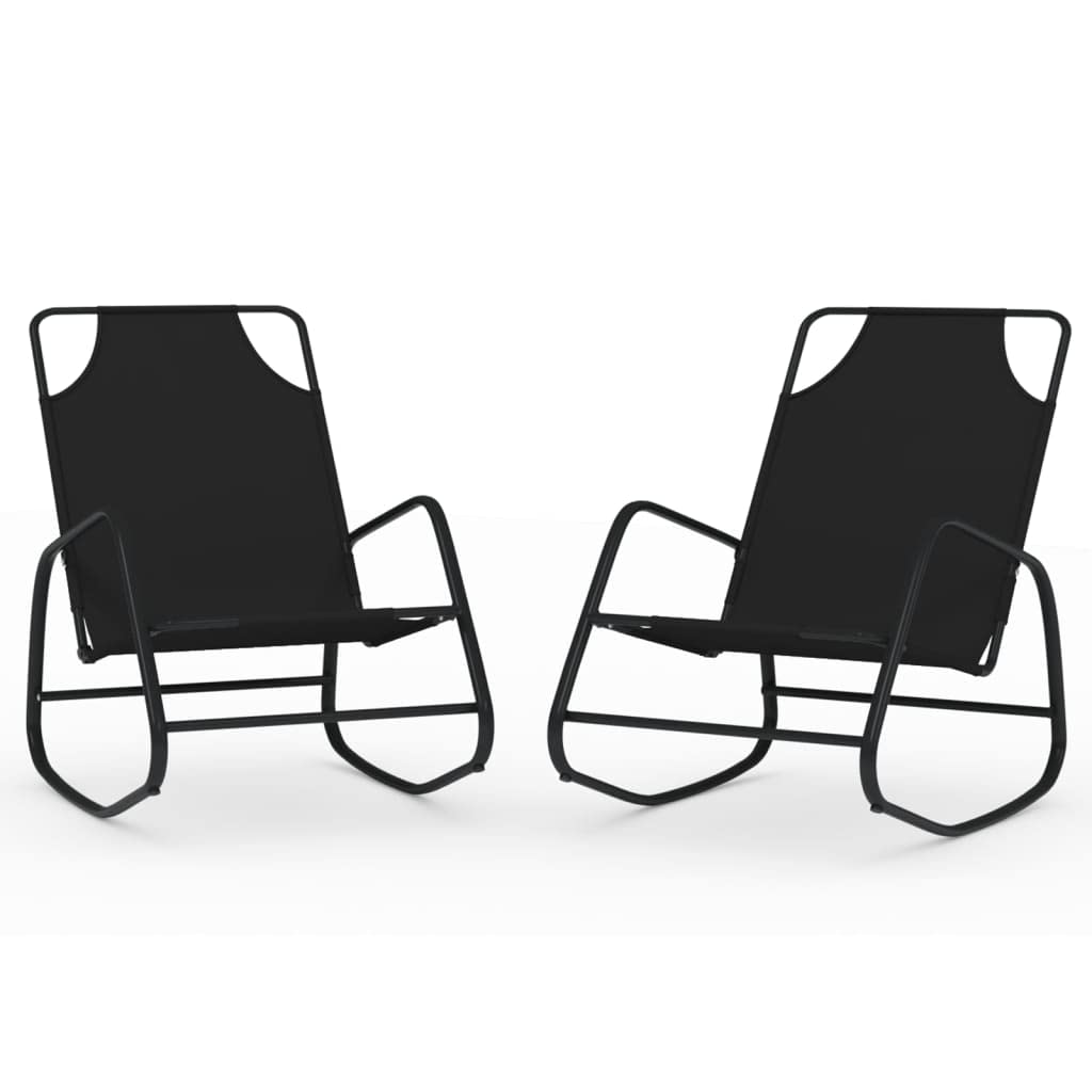 Chaise Longue à Bascule, Lot de 2, Acier Thermolaqué et Textilène Respirant, Design Ergonomique, Confortable et Respirant, Rocking Chair Extérieur, Transat Jardin Exterieur,Noir, 89x58x93.5 cm