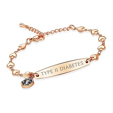 linnalove Engraved TYPE 2 DIABETES Fashion Heart Chain Rose gold Medical Alert ID Bracelet for Women Cover