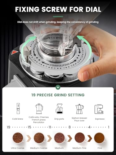 Electric Coffee Grinder with 19 Grinding Settings and Large 35oz Capacity for Home Use