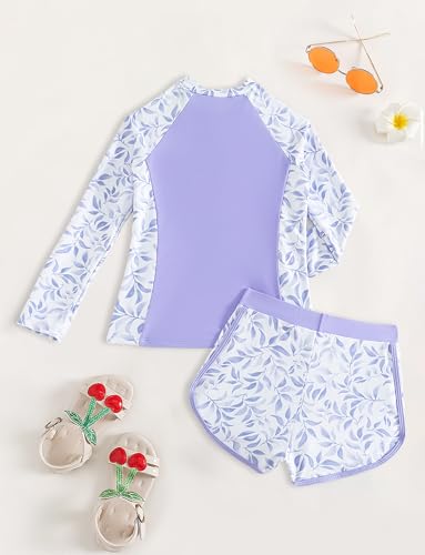 Image of Happy Cherry Girls Two Piece Rash Guard Swimsuit Floral UPF 50+ Swim Set Summer Beach Swimwear 8-12T
