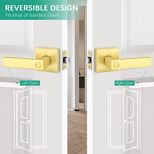 2 Pack Heavy Duty Privacy Bathroom Door Knob Lever, Lock Set For Interior Door, Bedroom Door Handle, Satin Brass Door Handle, Left Or Right Handing #TOP5