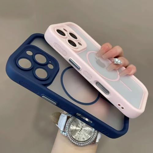 Coque iPhone 16 Plus transparente mate étui magnétique antichoc bleu