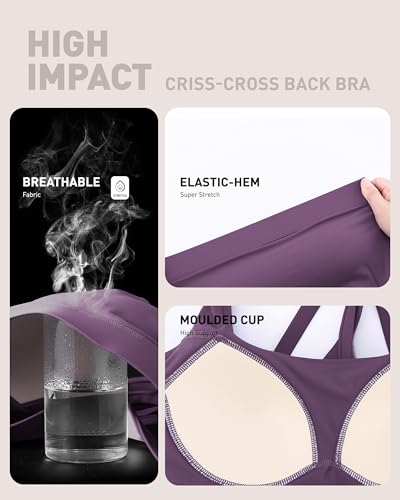 Image of RUNNING GIRL High Impact Sports Bras for Women - Scoop Neck Strappy Sports Bra High Support Moulded Cup Workout Bra
