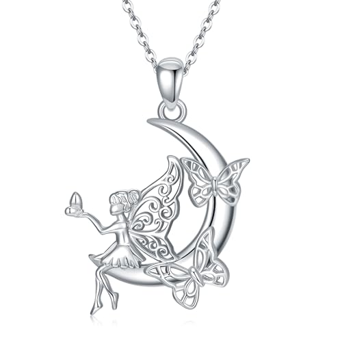 Collier en argent sterling 925 avec pendentif en forme de croissant de lune