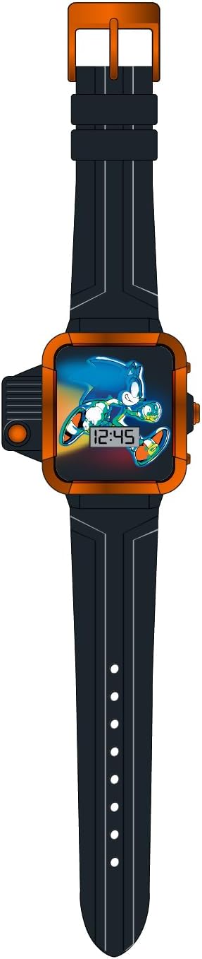 Accutime Kids SEGA Sonic The Hedgehog Black & Orange Digital LCD Quartz Wrist Watch with Flashlight, Black Strap for Boys, Girls, Kids (Model: SNC4248MAZ), Black, Digital Wrist Watch