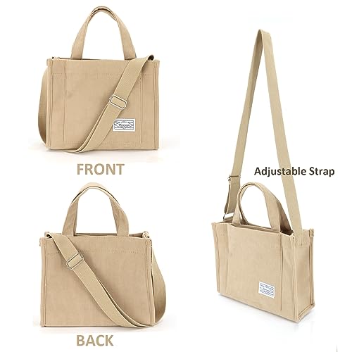 Image of UERRUAM Tote Bag for Women with Compartments,Corduroy Tote for Work Travel College Book Bag Women Purse Handbag Crossbody Bag