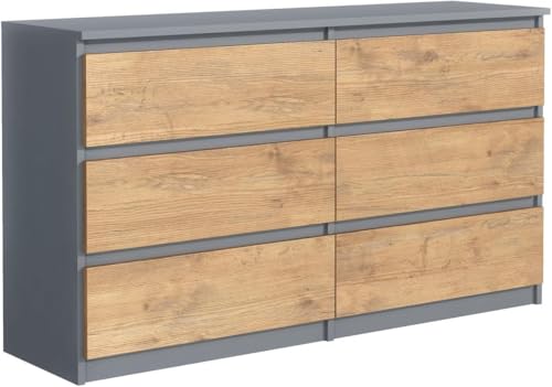 MebLocker Commode Chambre 6 tiroirs Anthracite/Lancelot 138,5x78,5x39 cm - Meuble Salon - Commode Haute Entrée - Meuble de Rangement Chambre