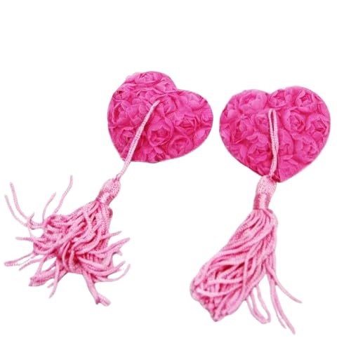 BUYSKY Women Heart Shaped Small Multicolor Roses Nipple Pads Pasties Covers Tassels Reusable Elegant for Women