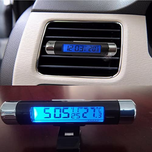 Pssopp Lcd Display Digital Clip-On Car Clock Thermometer Temperature Meter Gauge Automotive Mini Clock Monitor With Backlight For Truck Car(Blue Back Light) #TOP1