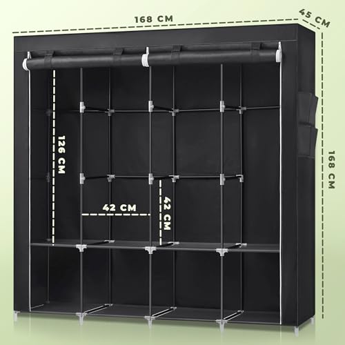 Miniatura 3 de Jupplies Armario De Tela Portátil 45x150x175 Cm Ropero Plegable Con Cremallera, Barras Para Colgar Y Estantes Armario De Dormitorio Resistente Y Montaje Fácil Talla L