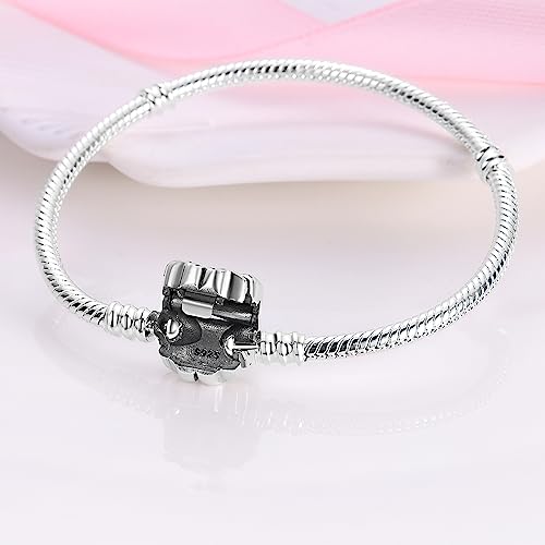 Image of 925 Sterling Silver Snake Chain Bracelets Fit Pandora Charms,Heart Clasp Bracelets Perfect For Any Glamour Gift for Women with 5 A Cubic Zirconia