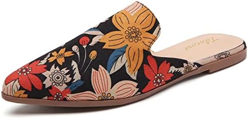 Tliocow Mules for Women Flats Slip On Backless Flat Mule Pointed Toe Slides Loafer Shoes