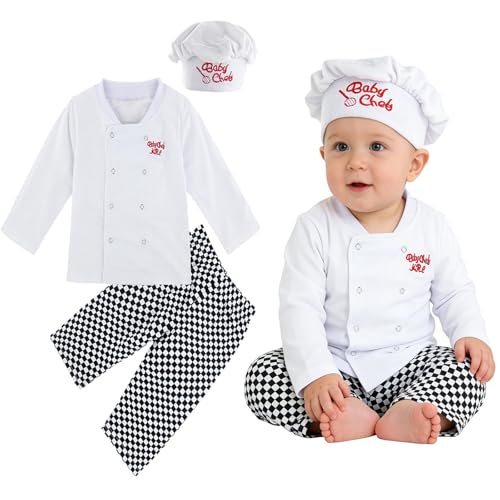 MOMBEBE COSLAND Baby Jungen Koch Bekleidungsset Halloween-Kostüm 6-12 Monate Weiß