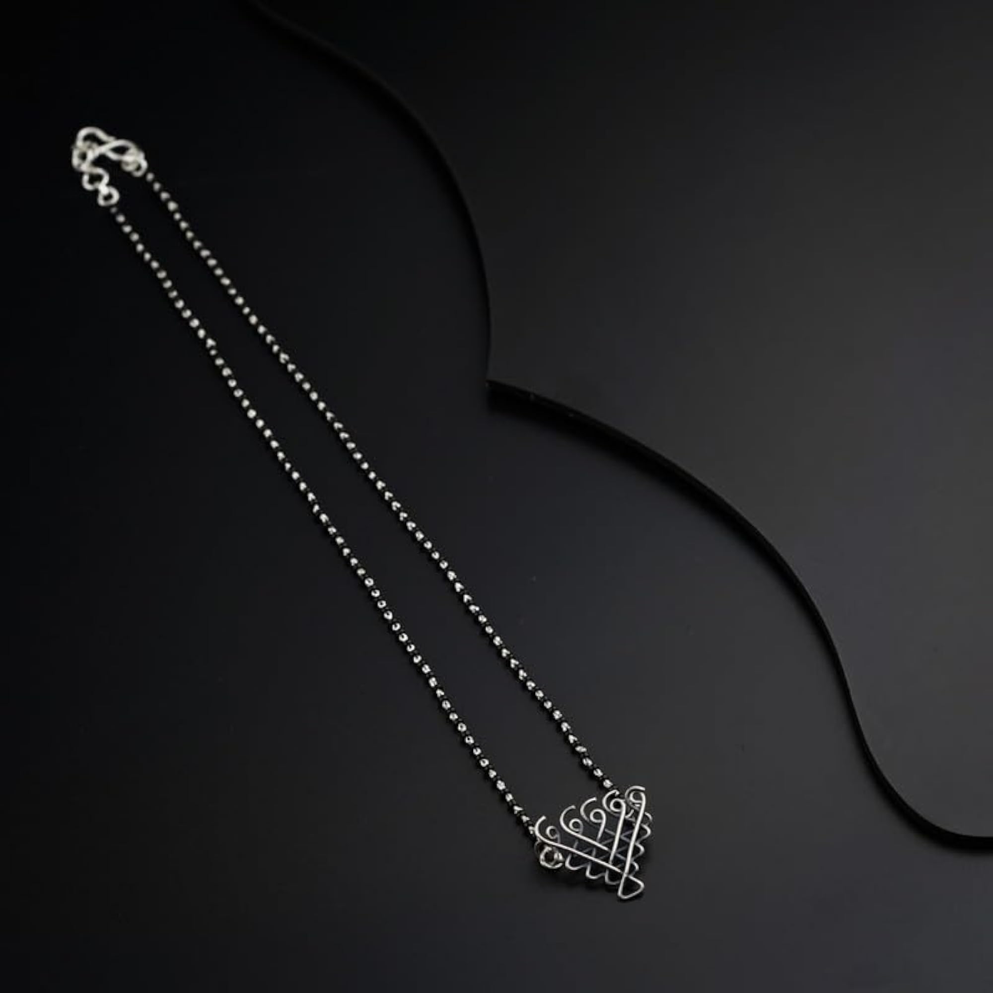Women's 92.5 Silver Saraswati Mangalsutra, Handmade Temple-Inspired