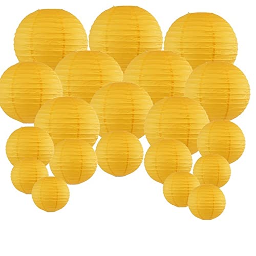Farolillos de Papel, Farolillos 20 PCS/Set 6 "-12" Lámpara de Papel Amarillo LANDERN Surtido Tamaños Redondos Boule Body Party Colgando Decoración Favor
